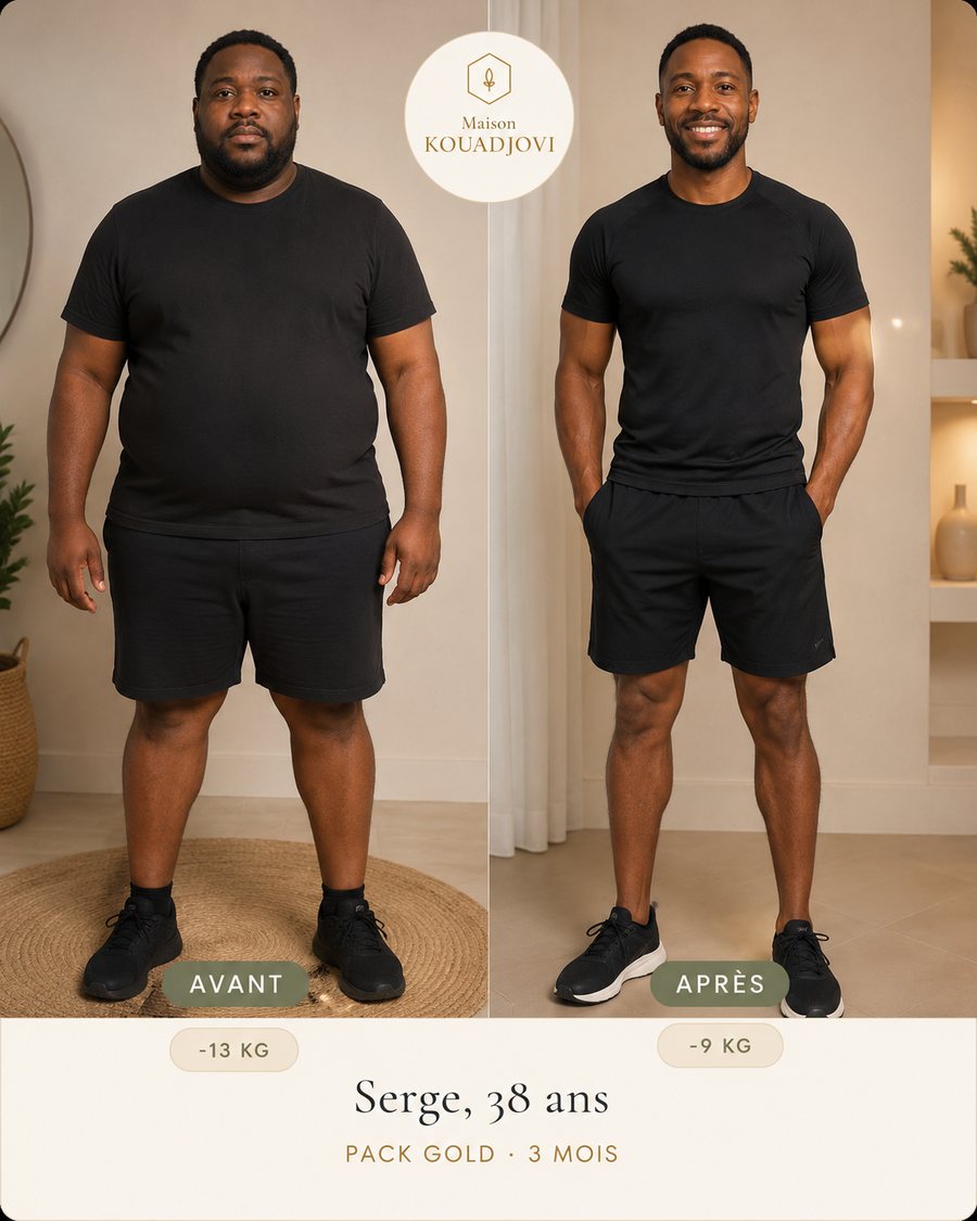 Serge, 38 ans, avant et après trois mois de Pack Gold : -13 kg